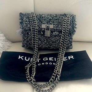 BRAND NEW Kurt Geiger London Mini Brixton Lock Glitter Tweed Gray Crossbody Bag